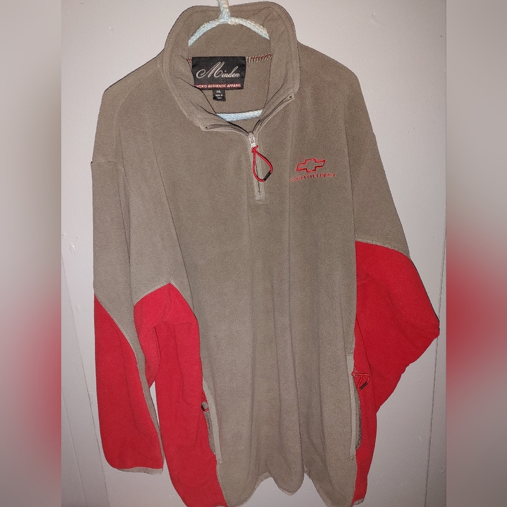 Men's Tan and Red Chevrolet Camaro 1/4 Zip Pullover Sweater